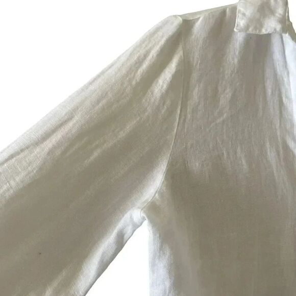 Zara Linen White Button-Down Collar Rolling Sleeves Solid Basic SZ XS #1215 - Picture 5 of 15